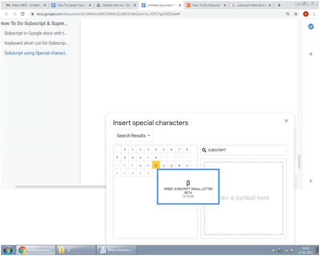 keyboard shortcut for subscript mac on google docs